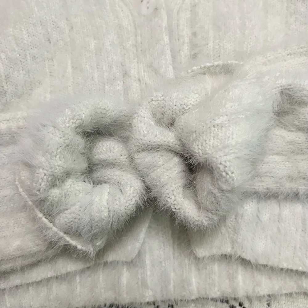 Garage White Fuzzy Women's Cardigan - Picture 6 of 8
